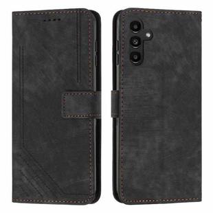 For Samsung Galaxy S25 FE 5G Skin Feel Stripe Pattern Leather Phone Case with Lanyard(Black)