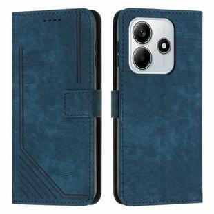 For Redmi Note 14 5G Skin Feel Stripe Pattern Leather Phone Case with Long Lanyard(Blue)