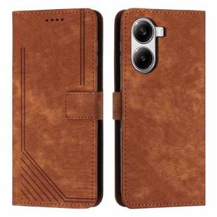 For Redmi Turbo 4 / Xiaomi Poco X7 Pro Skin Feel Stripe Pattern Leather Phone Case with Long Lanyard(Brown)