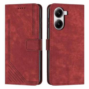 For Redmi Turbo 4 / Xiaomi Poco X7 Pro Skin Feel Stripe Pattern Leather Phone Case with Long Lanyard(Red)