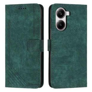 For Redmi Turbo 4 / Xiaomi Poco X7 Pro Skin Feel Stripe Pattern Leather Phone Case with Long Lanyard(Green)