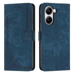 For Redmi Turbo 4 / Xiaomi Poco X7 Pro Skin Feel Stripe Pattern Leather Phone Case with Long Lanyard(Blue)