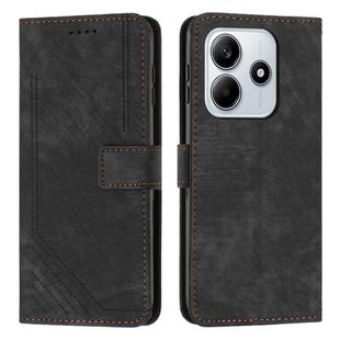 For Redmi Note 14 4G 163.25mm Skin Feel Stripe Pattern Leather Phone Case with Long Lanyard(Black)