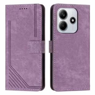 For Redmi Note 14 4G 163.25mm Skin Feel Stripe Pattern Leather Phone Case with Long Lanyard(Purple)