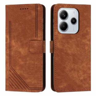 For Redmi Note 14 4G 164.84mm Skin Feel Stripe Pattern Leather Phone Case with Long Lanyard(Brown)