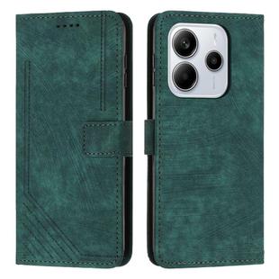 For Redmi Note 14 4G 164.84mm Skin Feel Stripe Pattern Leather Phone Case with Lanyard(Green)