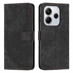 For Redmi Note 14 4G 164.84mm Skin Feel Stripe Pattern Leather Phone Case with Long Lanyard(Black)