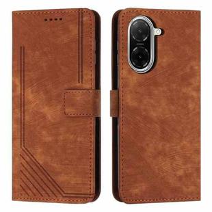 For Redmi A5 5G 171.7mm / Poco C71 Skin Feel Stripe Pattern Leather Phone Case with Long Lanyard(Brown)