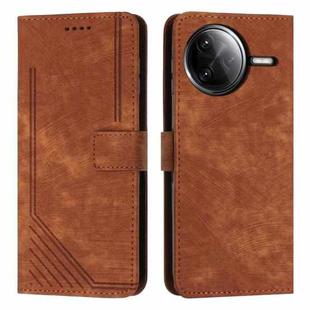 For Redmi K80 / K80 Pro Skin Feel Stripe Pattern Leather Phone Case with Long Lanyard(Brown)