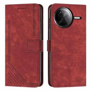 For Redmi K80 / K80 Pro Skin Feel Stripe Pattern Leather Phone Case with Long Lanyard(Red)