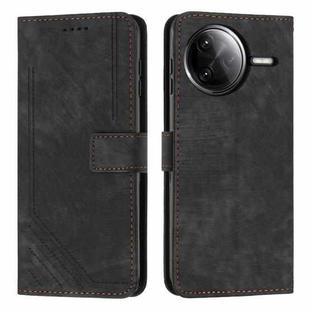 For Redmi K80 / K80 Pro Skin Feel Stripe Pattern Leather Phone Case with Long Lanyard(Black)