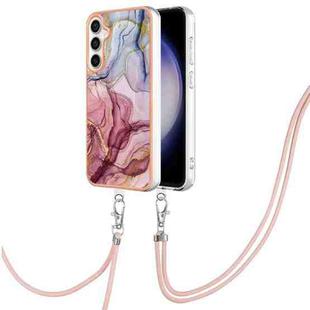 For Samsung Galaxy S24 FE 5G Electroplating Marble Dual-side IMD Phone Case with Lanyard(Rose Red 014)