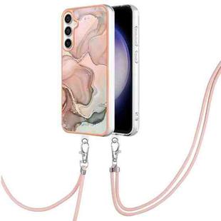 For Samsung Galaxy S24 FE 5G Electroplating Marble Dual-side IMD Phone Case with Lanyard(Rose Gold 015)