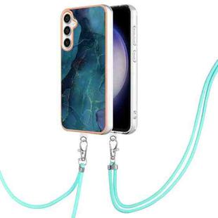 For Samsung Galaxy S24 FE 5G Electroplating Marble Dual-side IMD Phone Case with Lanyard(Green 017)