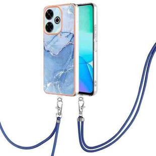 For Redmi 13 4G Electroplating Marble Dual-side IMD Phone Case with Lanyard(Blue 018)