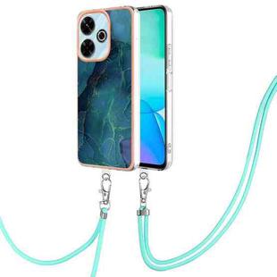 For Redmi 13 4G Electroplating Marble Dual-side IMD Phone Case with Lanyard(Green 017)