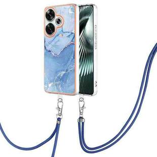 For Xiaomi Poco F6 5G Electroplating Marble Dual-side IMD Phone Case with Lanyard(Blue 018)