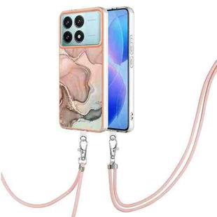 For Xiaomi Poco F6 Pro 5G Electroplating Marble Dual-side IMD Phone Case with Lanyard(Rose Gold 015)