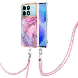 For Xiaomi Poco F6 Pro 5G Electroplating Marble Dual-side IMD Phone Case with Lanyard(Pink 013)