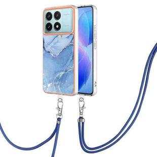 For Xiaomi Poco F6 Pro 5G Electroplating Marble Dual-side IMD Phone Case with Lanyard(Blue 018)