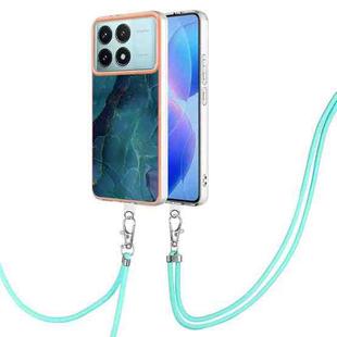 For Xiaomi Poco F6 Pro 5G Electroplating Marble Dual-side IMD Phone Case with Lanyard(Green 017)