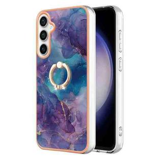 For Samsung Galaxy S24 FE 5G Electroplating Marble Dual-side IMD Phone Case with Ring(Purple 016)