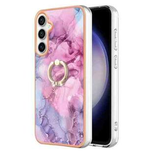 For Samsung Galaxy S24 FE 5G Electroplating Marble Dual-side IMD Phone Case with Ring(Pink 013)