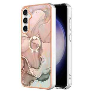 For Samsung Galaxy S24 FE 5G Electroplating Marble Dual-side IMD Phone Case with Ring(Rose Gold 015)