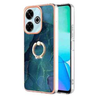 For Redmi 13 4G Electroplating Marble Dual-side IMD Phone Case with Ring(Green 017)