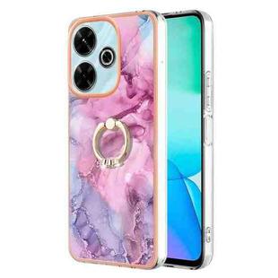 For Redmi 13 4G Electroplating Marble Dual-side IMD Phone Case with Ring(Pink 013)