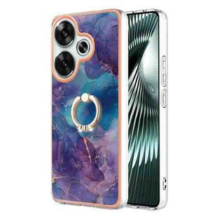 For Xiaomi Poco F6 5G Electroplating Marble Dual-side IMD Phone Case with Ring(Purple 016)