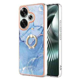 For Xiaomi Poco F6 5G Electroplating Marble Dual-side IMD Phone Case with Ring(Blue 018)