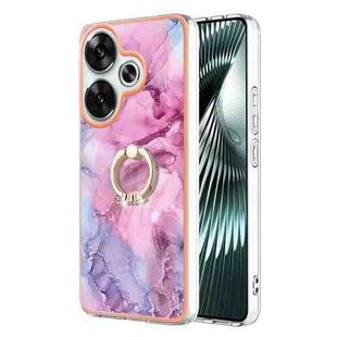 For Xiaomi Poco F6 5G Electroplating Marble Dual-side IMD Phone Case with Ring(Pink 013)