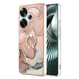 For Xiaomi Poco F6 5G Electroplating Marble Dual-side IMD Phone Case with Ring(Rose Gold 015)