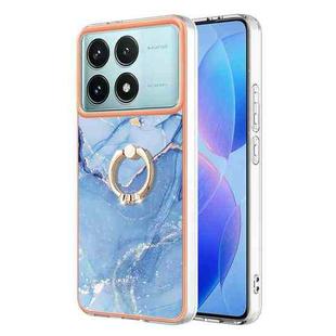 For Xiaomi Poco F6 Pro 5G Electroplating Marble Dual-side IMD Phone Case with Ring(Blue 018)