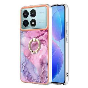 For Xiaomi Poco F6 Pro 5G Electroplating Marble Dual-side IMD Phone Case with Ring(Pink 013)