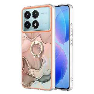 For Xiaomi Poco F6 Pro 5G Electroplating Marble Dual-side IMD Phone Case with Ring(Rose Gold 015)