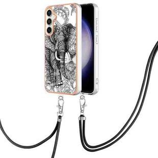 For Samsung Galaxy S24 FE 5G Electroplating Dual-side IMD Phone Case with Lanyard(Totem Elephant)