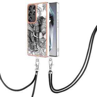 For Samsung Galaxy S25 Ultra 5G Electroplating Dual-side IMD Phone Case with Lanyard(Totem Elephant)
