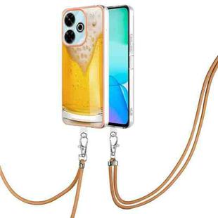 For Redmi 13 4G Electroplating Dual-side IMD Phone Case with Lanyard(Draft Beer)