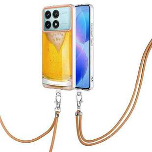 For Xiaomi Poco F6 Pro 5G Electroplating Dual-side IMD Phone Case with Lanyard(Draft Beer)