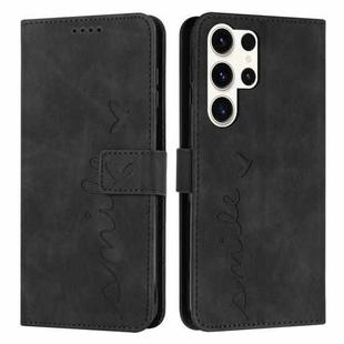 For Samsung Galaxy S25 Ultra 5G Skin Feel Heart Embossed Leather Phone Case with Long Lanyard(Black)