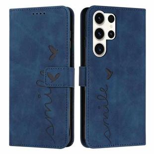 For Samsung Galaxy S25 Ultra 5G Skin Feel Heart Embossed Leather Phone Case with Long Lanyard(Blue)