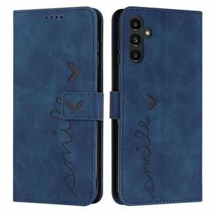 For Samsung Galaxy S25 / S24 5G Skin Feel Heart Embossed Leather Phone Case with Long Lanyard(Blue)