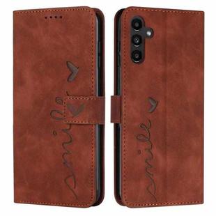 For Samsung Galaxy S25 / S24 5G Skin Feel Heart Embossed Leather Phone Case with Long Lanyard(Brown)