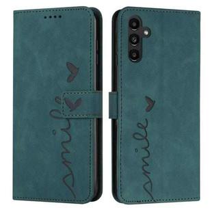 For Samsung Galaxy S25 FE 5G Skin Feel Heart Embossed Leather Phone Case with Long Lanyard(Green)