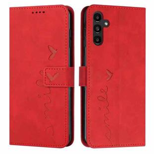 For Samsung Galaxy S25 FE 5G Skin Feel Heart Embossed Leather Phone Case with Long Lanyard(Red)
