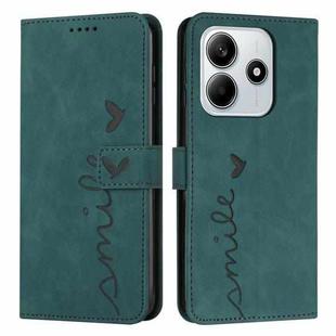 For Redmi Note 14 5G Skin Feel Heart Embossed Leather Phone Case with Long Lanyard(Green)