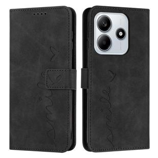 For Redmi Note 14 4G 163.25mm Skin Feel Heart Embossed Leather Phone Case with Long Lanyard(Black)
