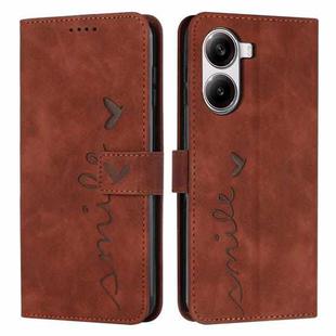 For Redmi Turbo 4 / Xiaomi Poco X7 Pro Skin Feel Heart Embossed Leather Phone Case with Long Lanyard(Brown)